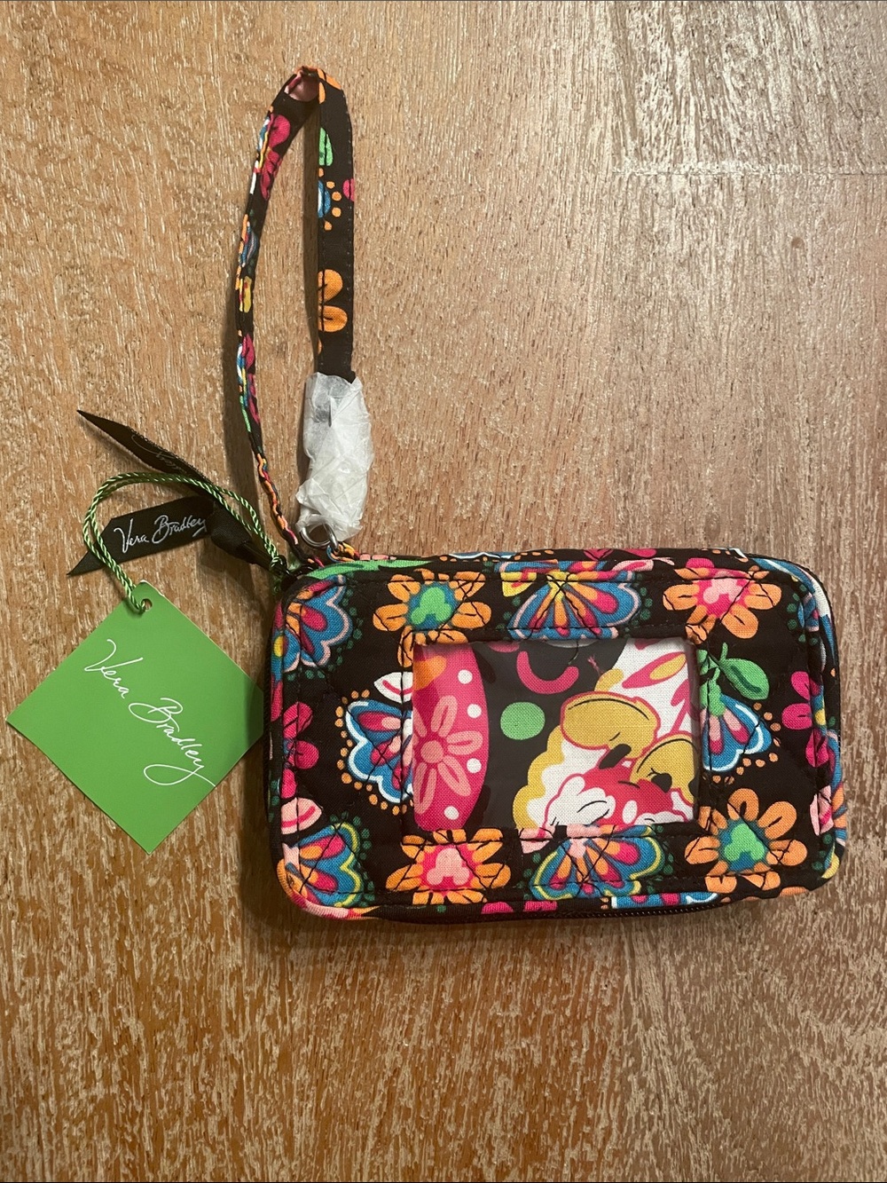 NWT Vera Bradley Disney Parks Floral Wristlet Wallet with Hot Pink Interior